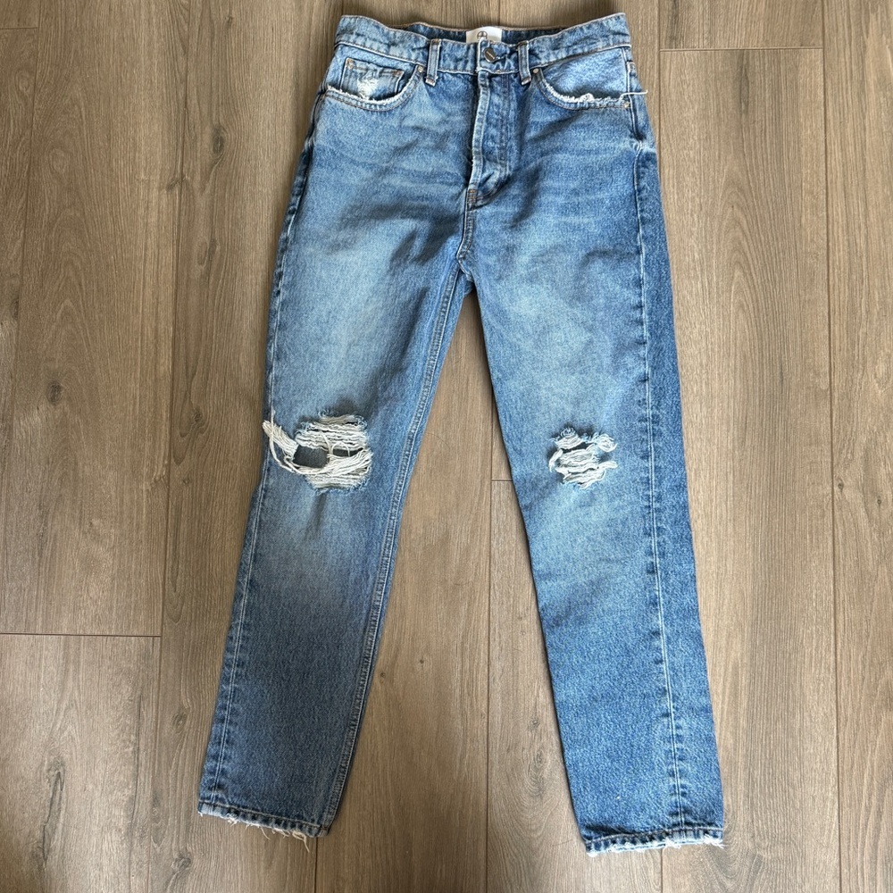 Anine Bing Medium Wash Button-Fly Distressed Sonya Jeans - Proto Wash - 27 - Picture 2 of 10